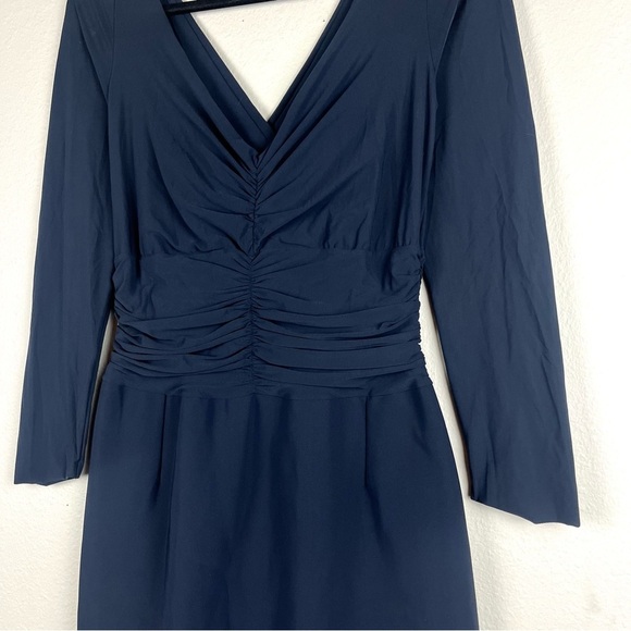 Chiara Boni La Petite Robe Navy Blue Ruched Cross-Front Jersey Pencil Midi Dress - Picture 5 of 7